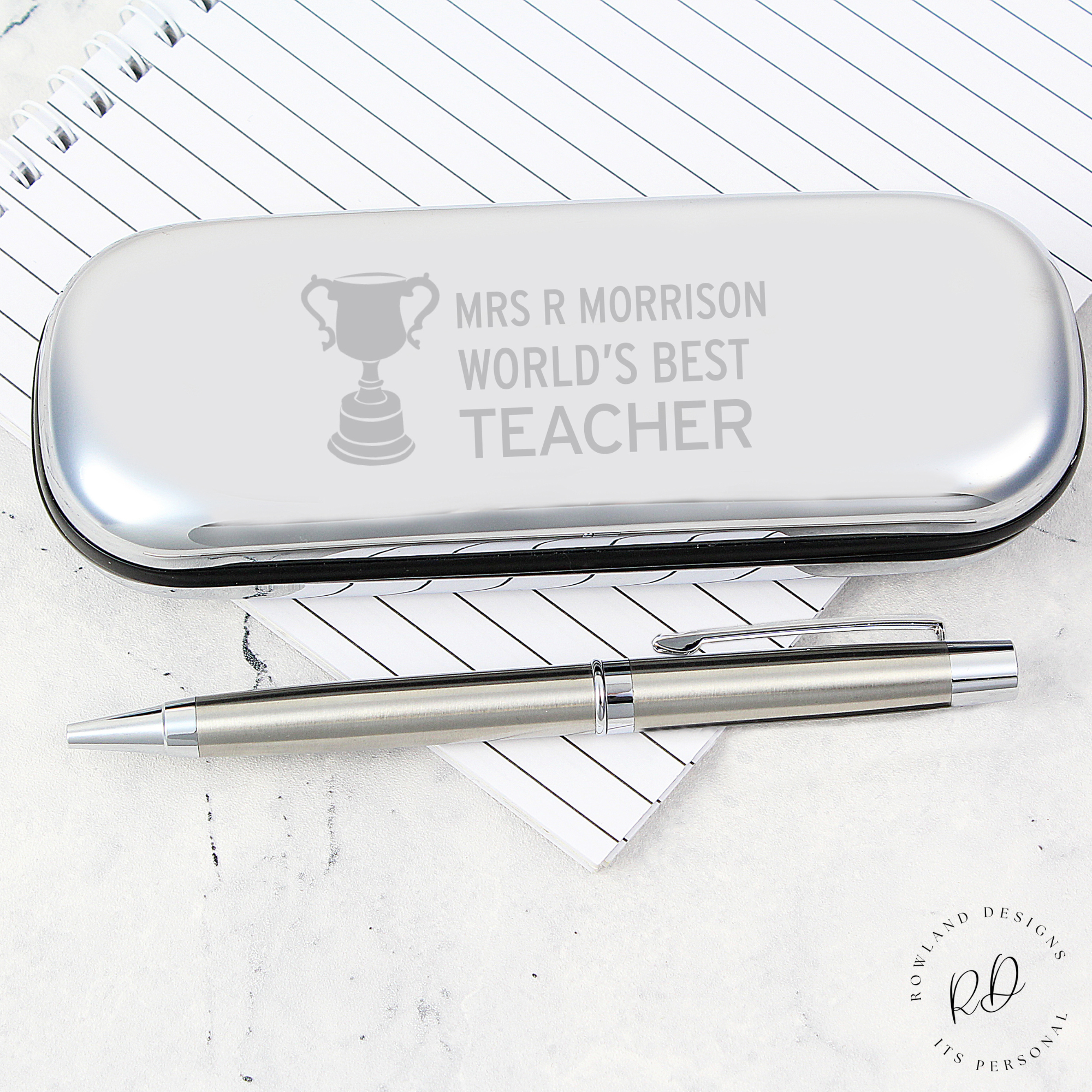 Personalised pen and box set with 'World’s Best Teacher' engraving