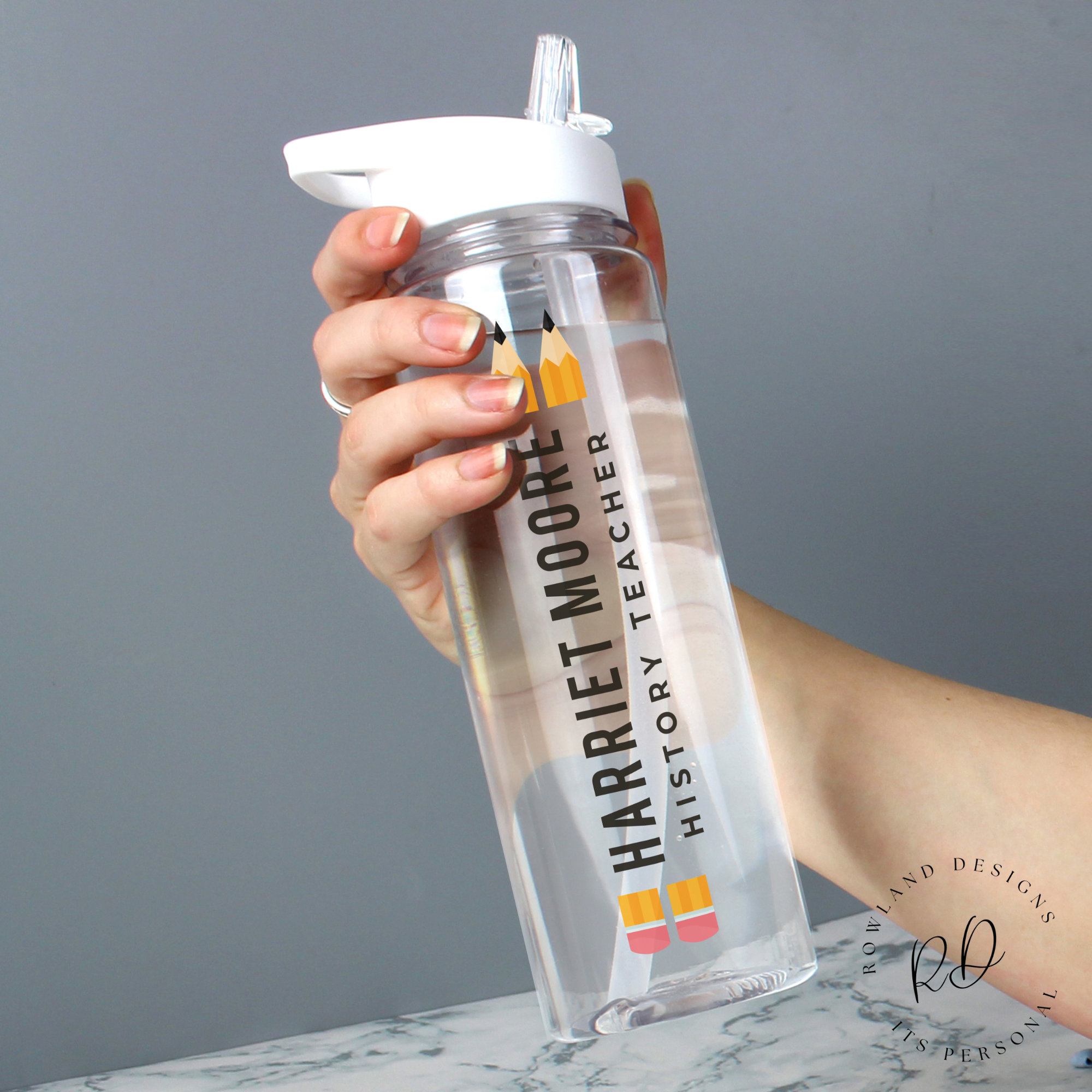 Personalised teacher water bottle with custom name – 750ml BPA-free bottle with flip spout