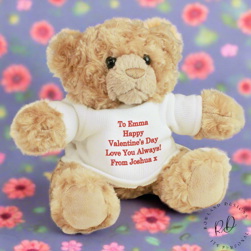 Personalised teddy bear with red jumper and custom message – perfect gift for birthdays and Christmas