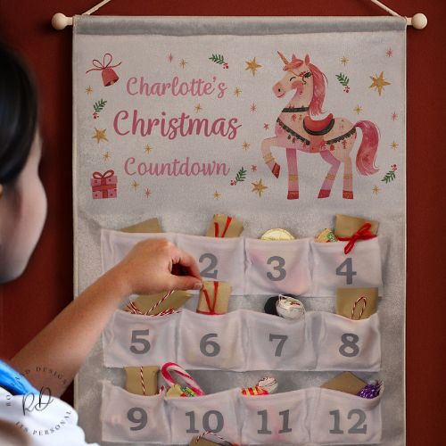 Personalised Unicorn Christmas Advent Calendar with 24 Pockets