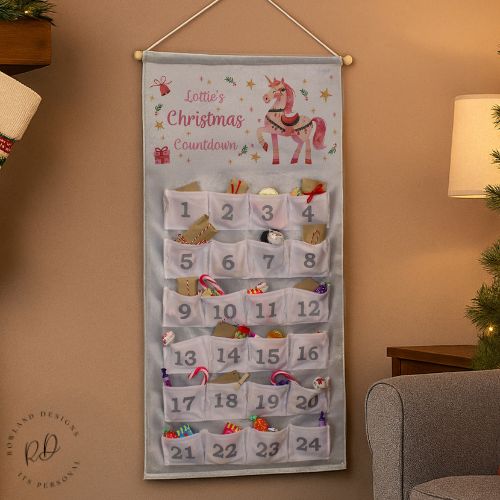 Durable Polyester Unicorn Advent Calendar Reusable Christmas Countdown