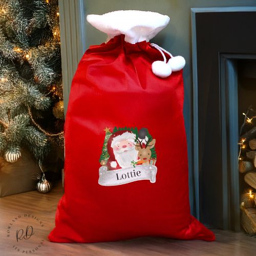 Red Fleece Christmas Sack with Elasticated Opening and Mock Cord