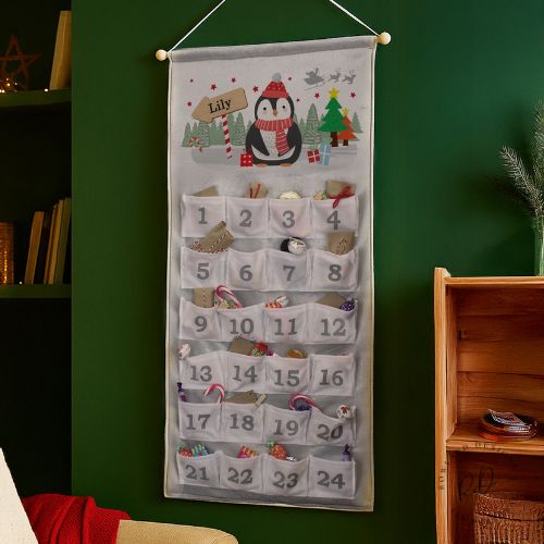 Reusable Silver Grey Christmas Penguin Advent Calendar Eco-Friendly
