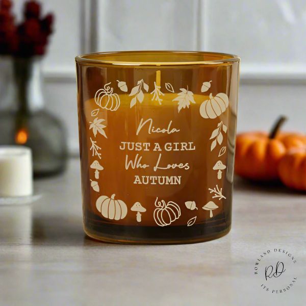 Personalised Pumpkins Amber Glass Candle – Autumn Gift Idea.