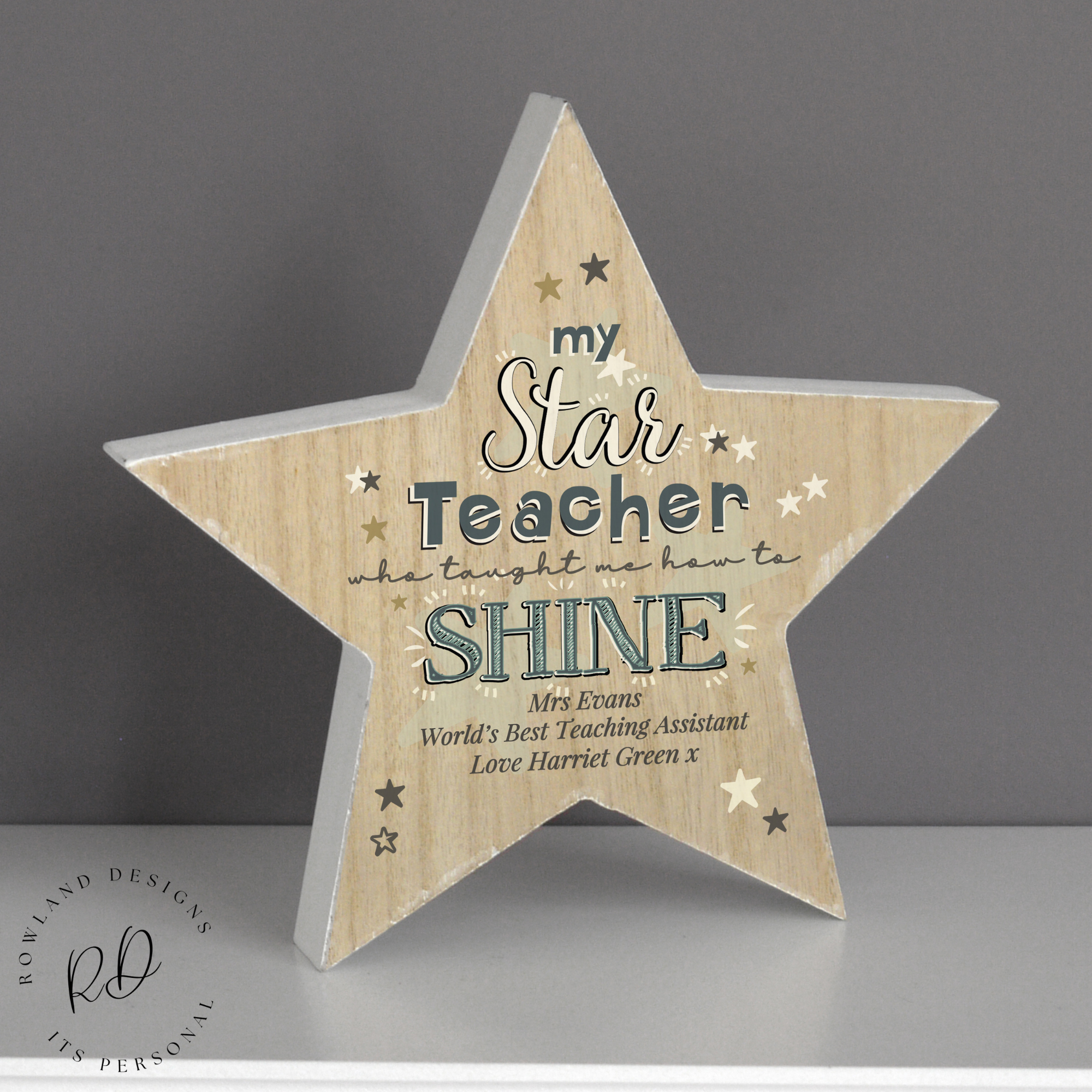 Rustic star-shaped wooden teacher decoration