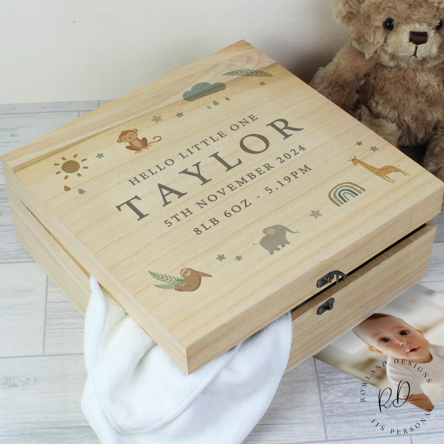 Custom baby memory box with personal message on lid