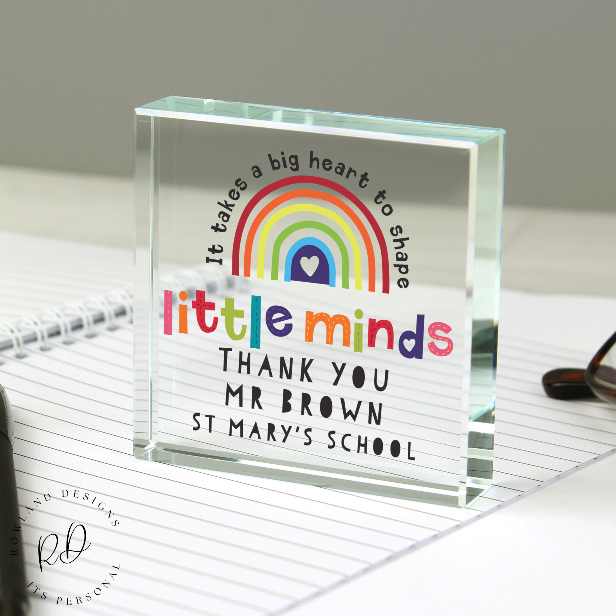 Personalised crystal teacher gift with engraved message