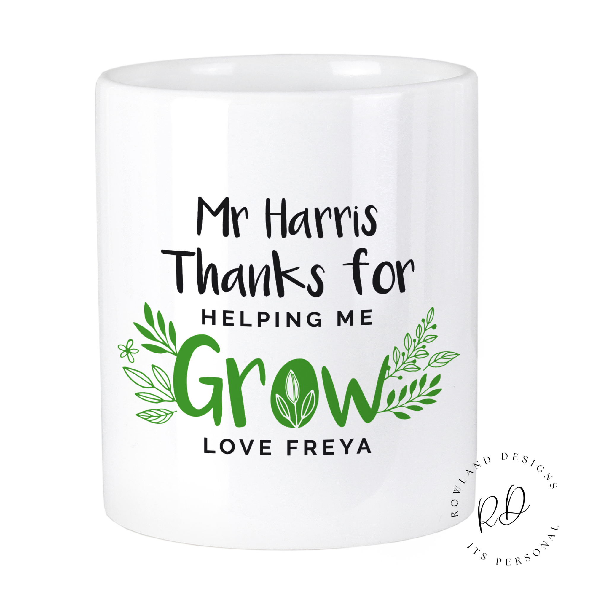 Practical and stylish personalised storage pot – a perfect appreciation gift for teachers.