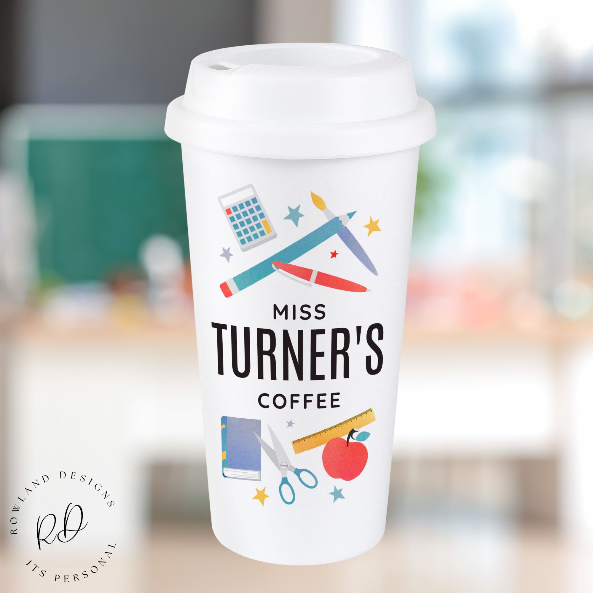 Personalised travel mug for teachers with custom message