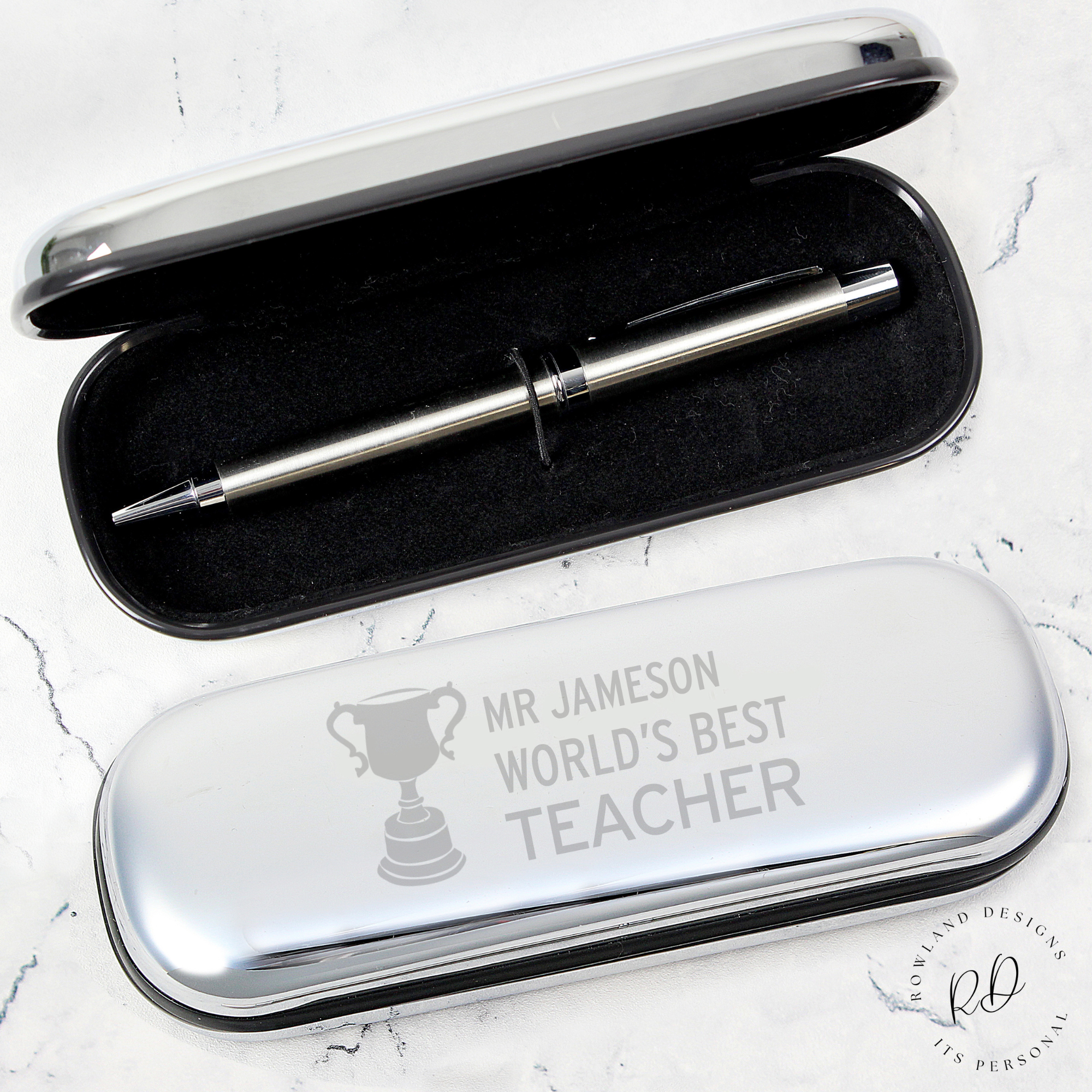 Trophy-themed personalised pen in lined box