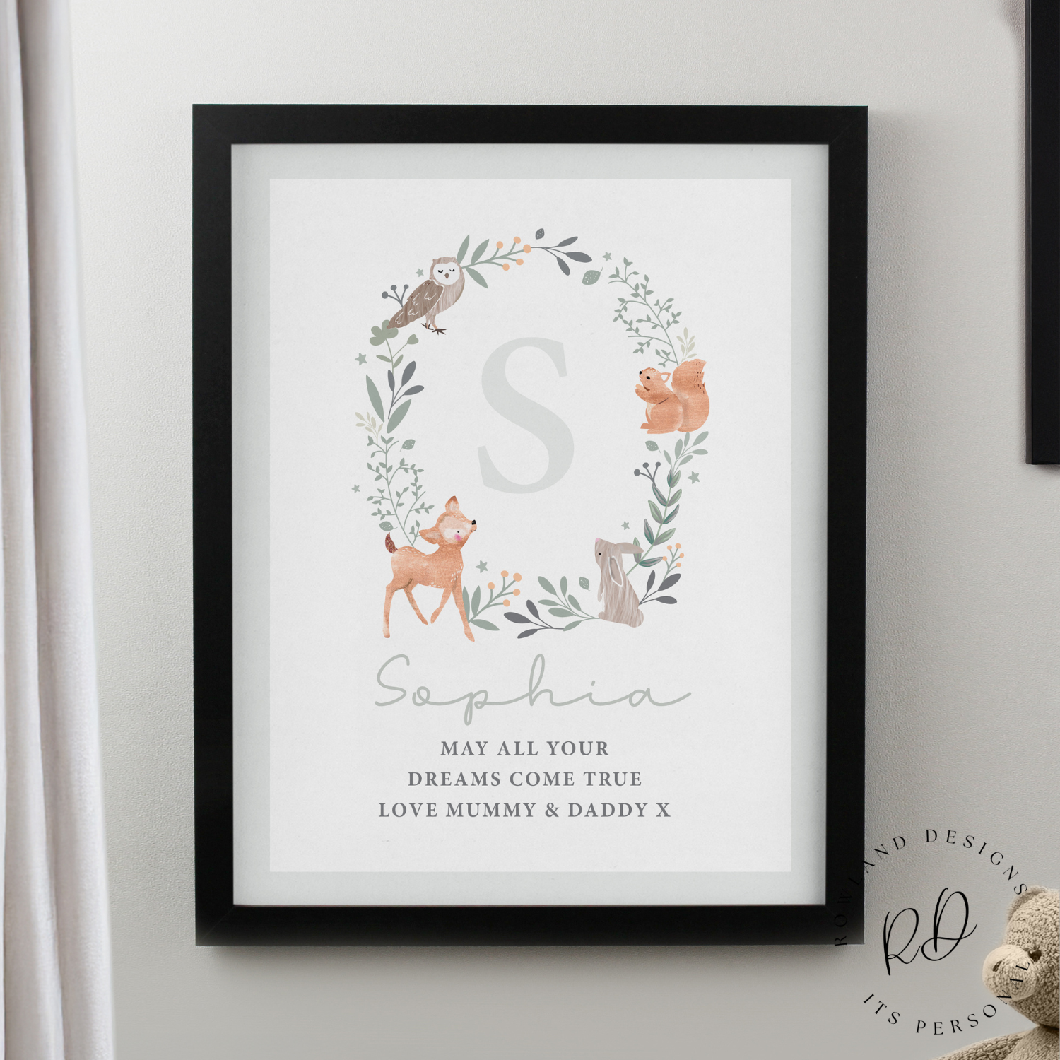 Personalised woodland baby name frame