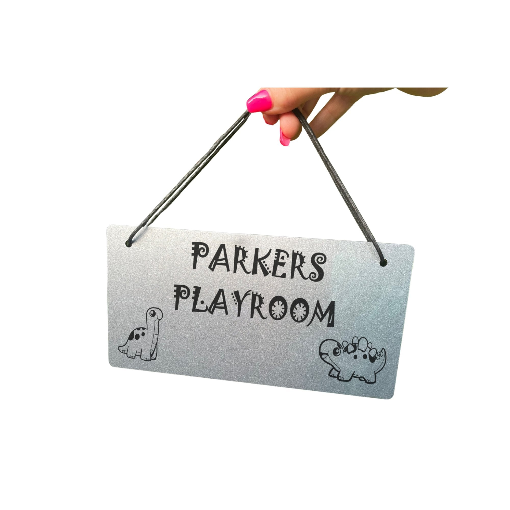 Custom Kids Room Decor with a Dinosaur design and gold mirror finish.