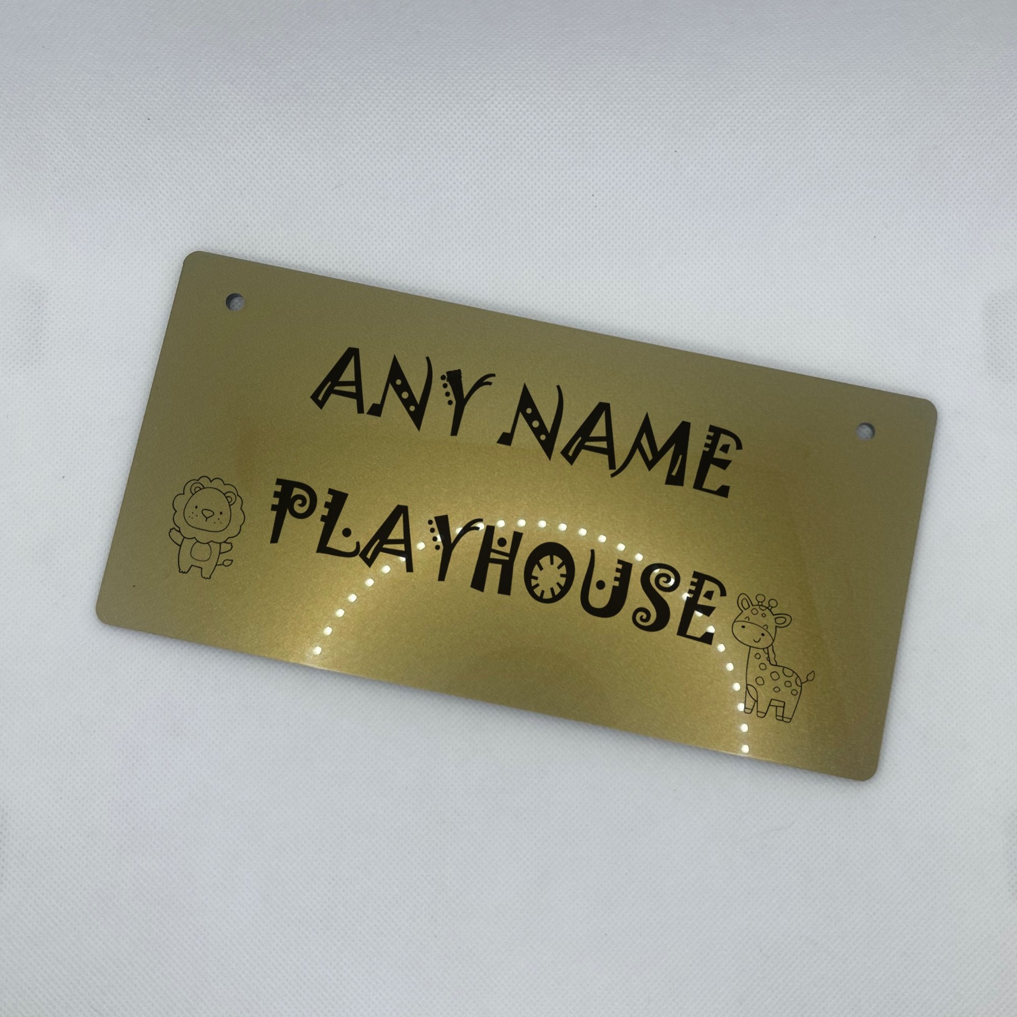 Custom Name Engraved Playhouse Sign with Lion and Giraffe Graphic - gold
