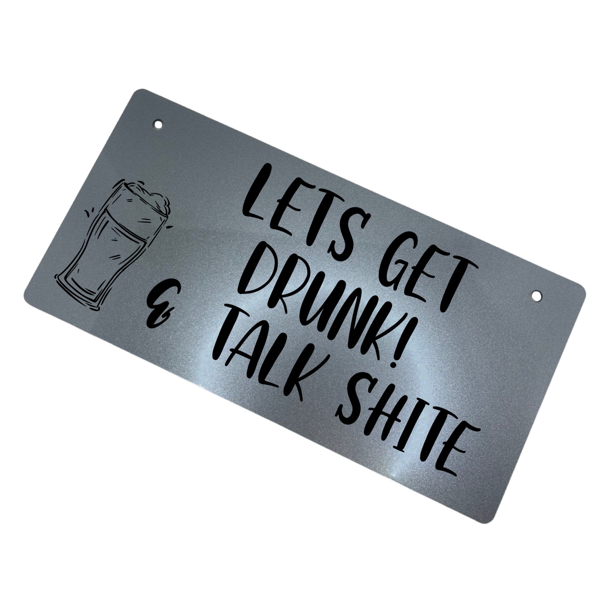Engraved waterproof bar sign with humorous drinking quote – black laser text and twine