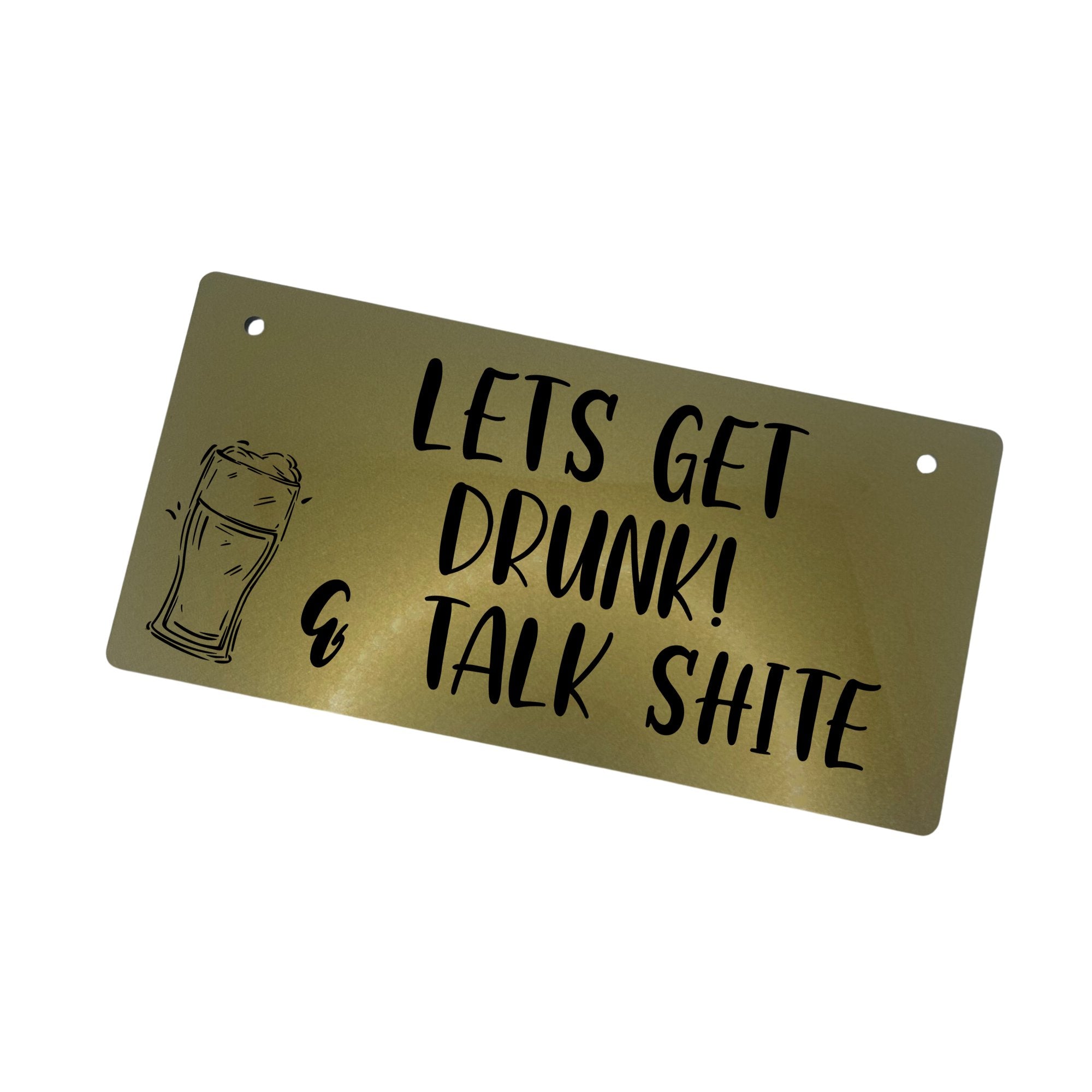 Let’s Talk engraved bar sign in silver acrylic with beer icons – perfect for man cave or kitchen