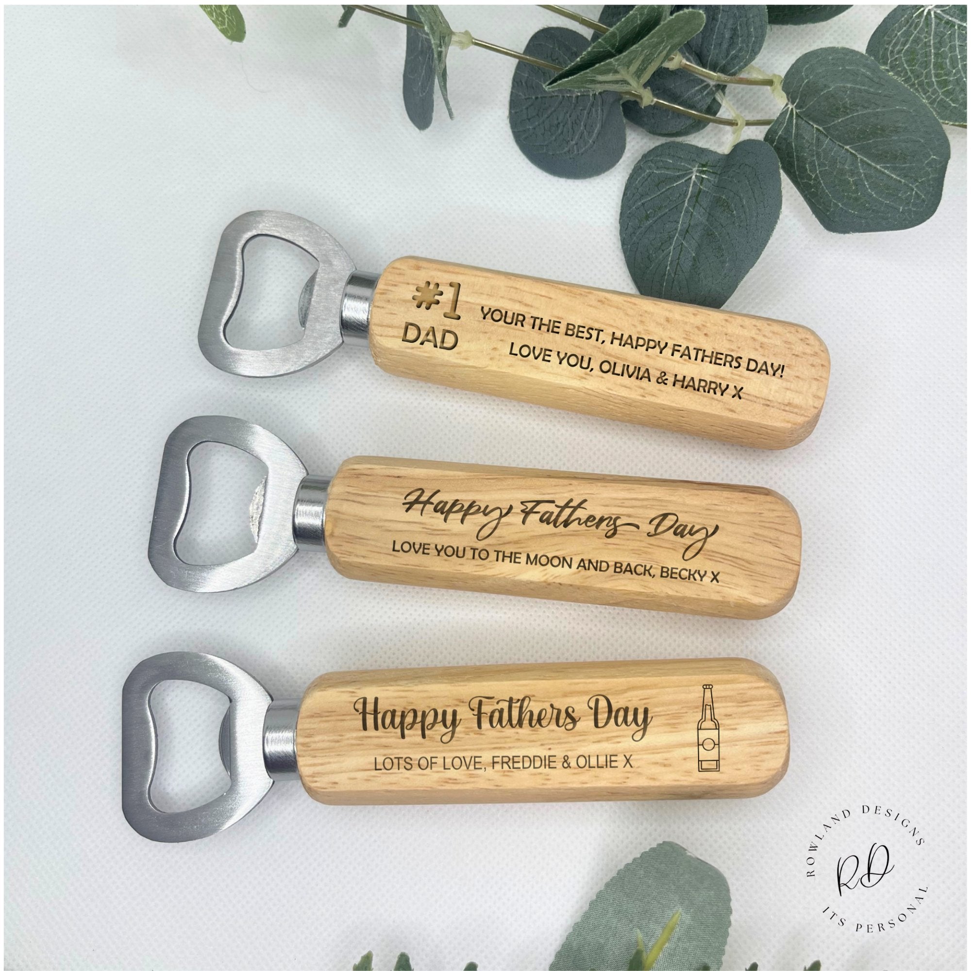 Personalised wooden bottle opener made from high-quality wood, featuring a custom engraved name and special message.