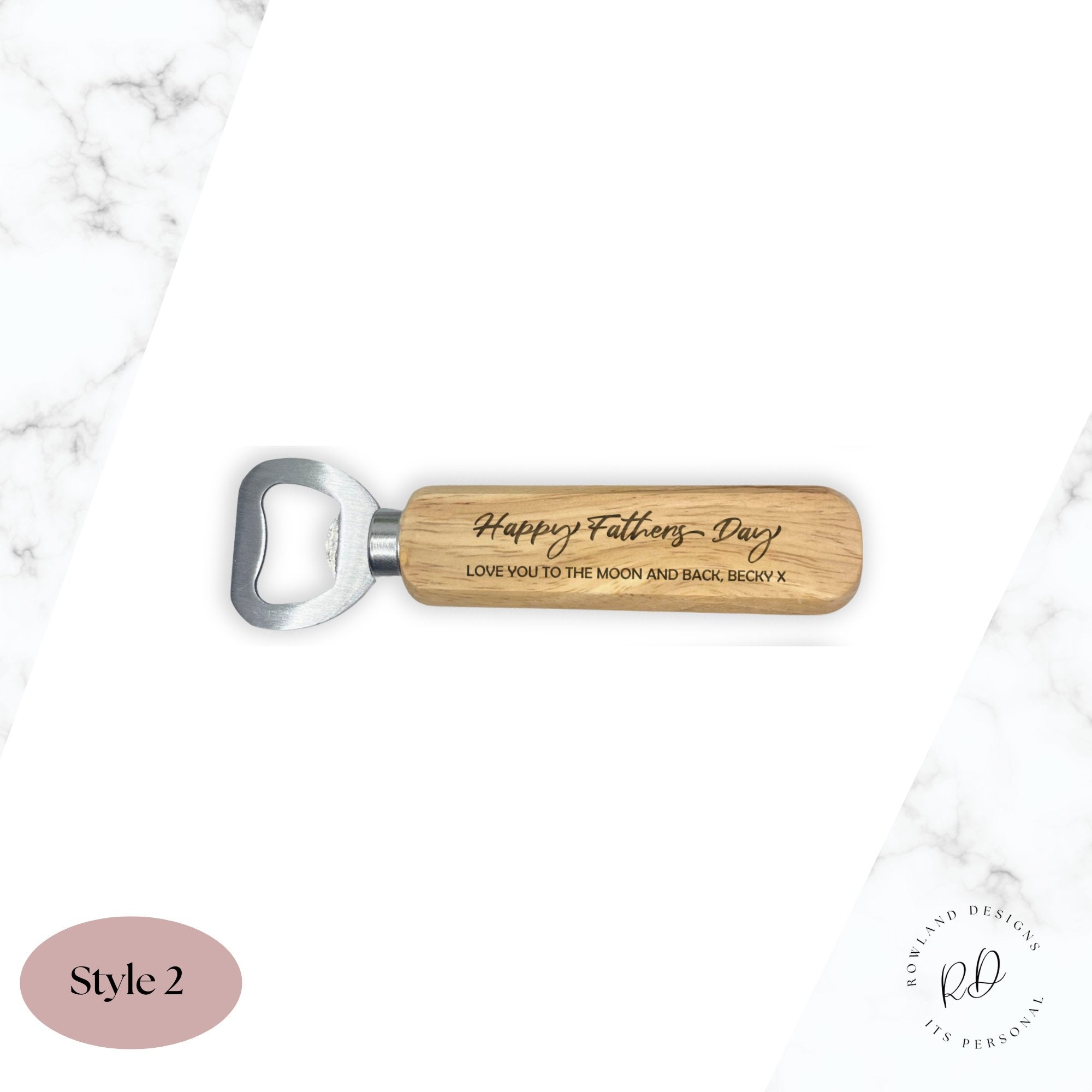 Personalised wooden bottle opener made from high-quality wood, featuring a custom engraved name and special message. just text - style 2