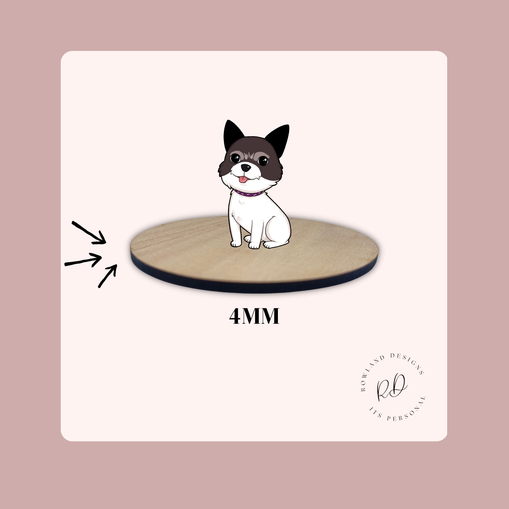 Please note as this is a natural wood product, colour & grain may very. This may also cause the engraving to show darker or lighter in places. 4mm thick wood.