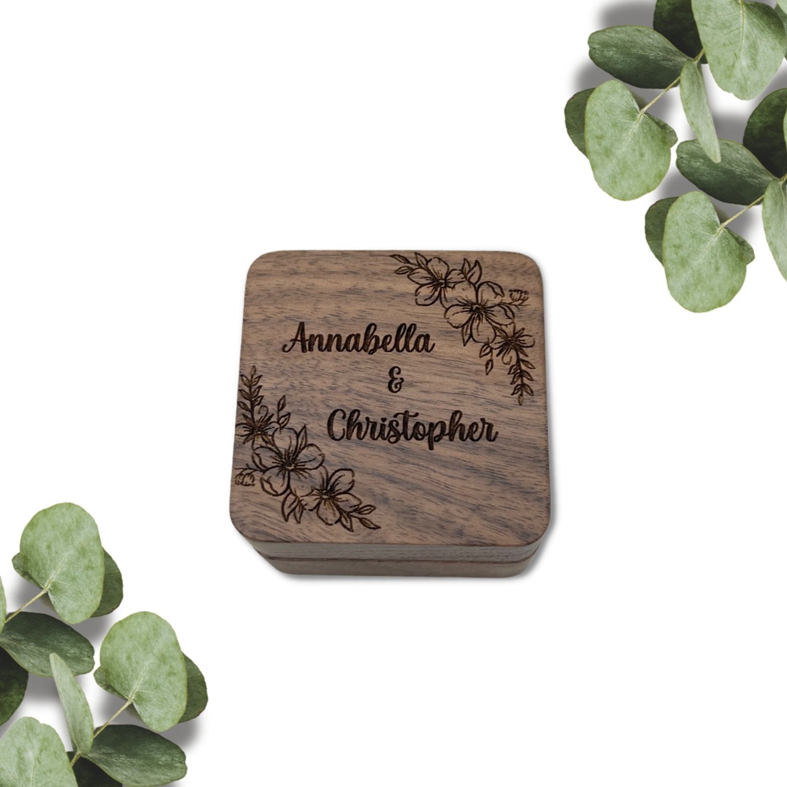 Personalised wooden Double Slot Wooden Ring Box.