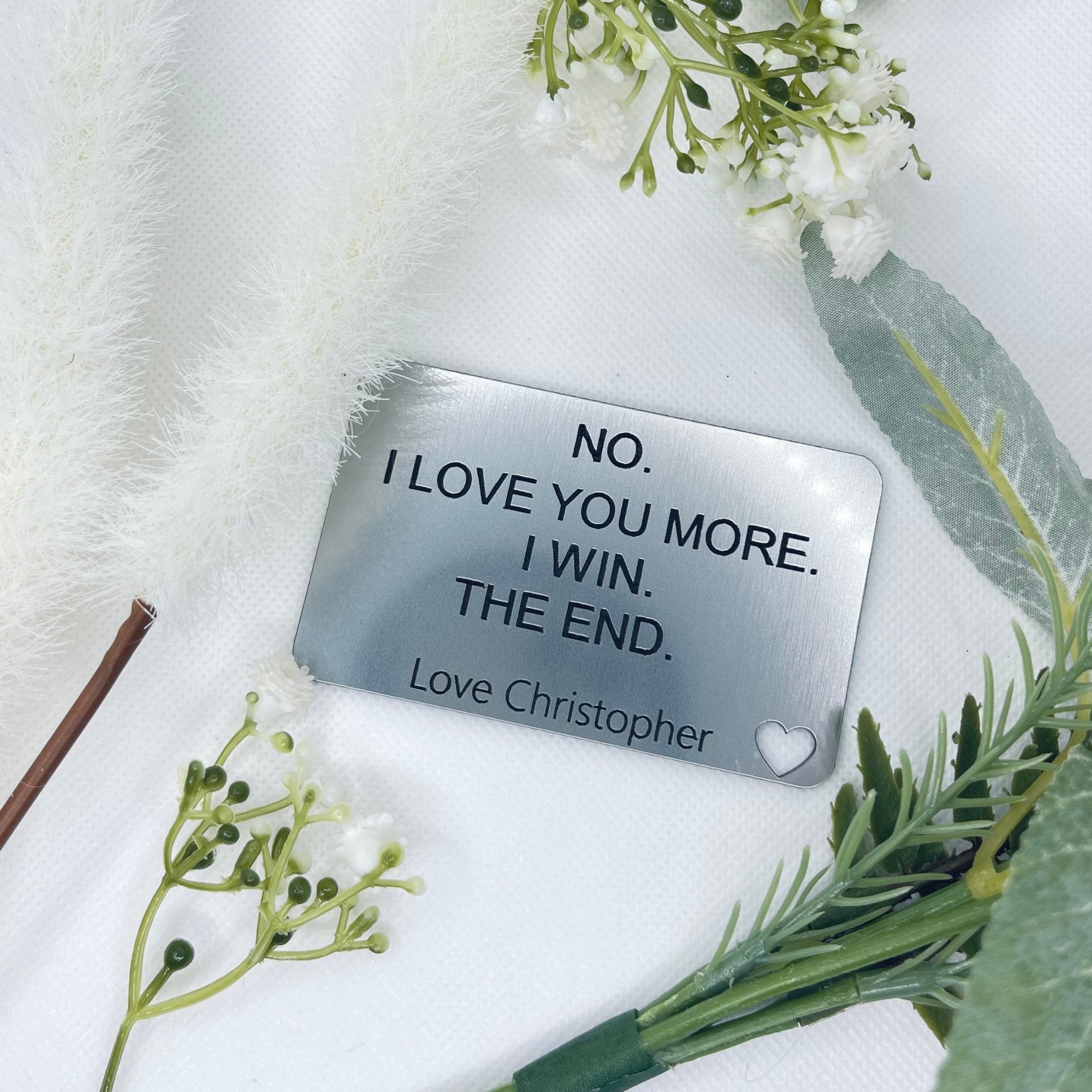 Romantic wallet keepsake with custom engraving – personalised gift