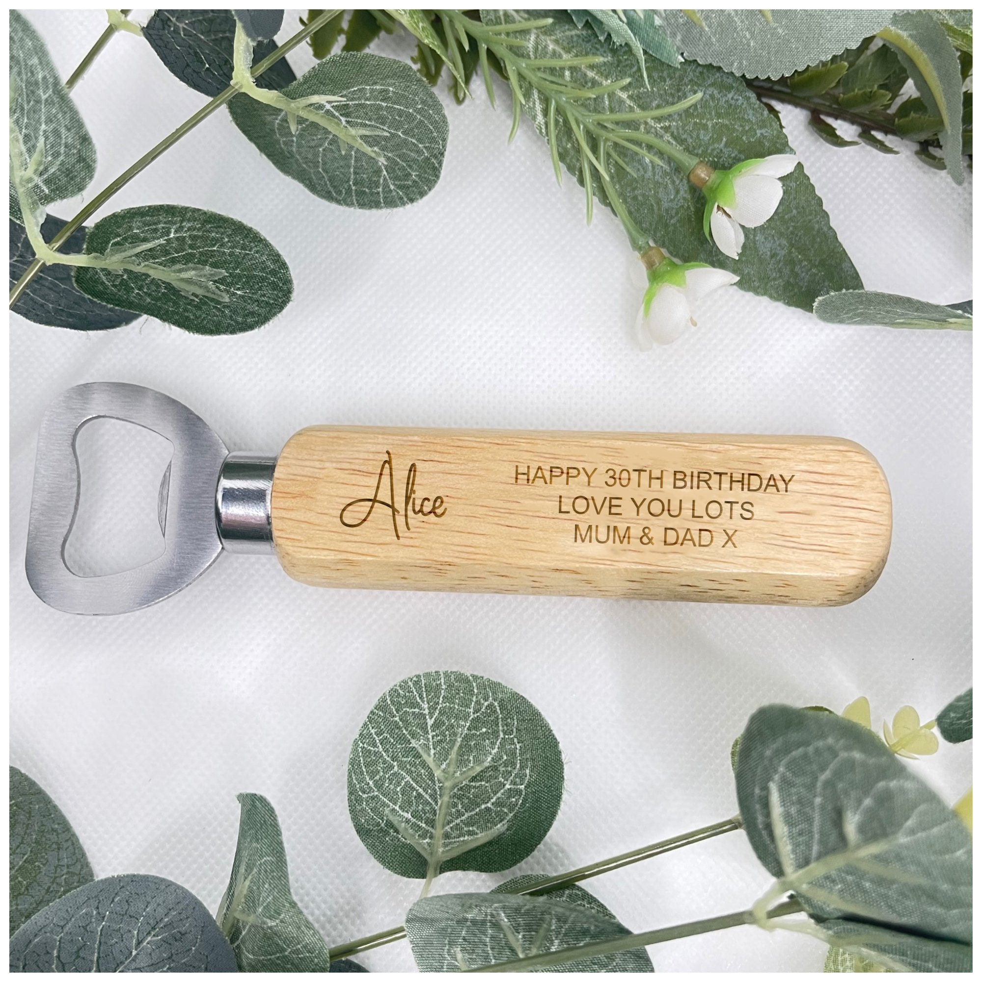 A classic personalised bottle opener, perfect as a wedding keepsake.