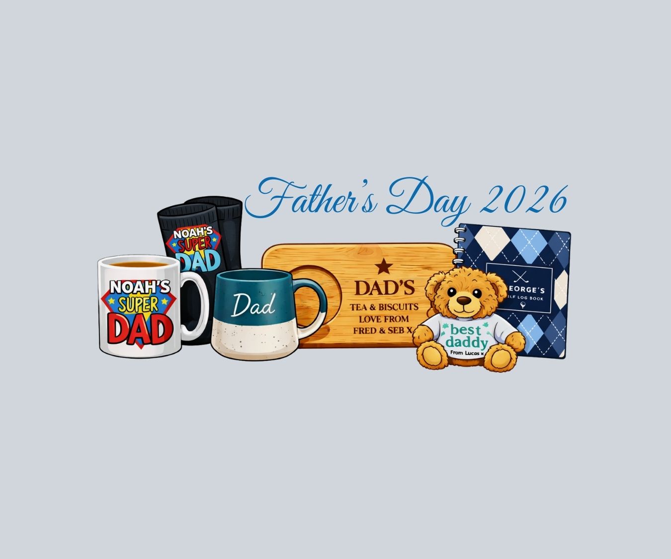 Blog image : Celebrating Father’s Day 2026 in the United Kingdom - personalised dad gifts showcasing 