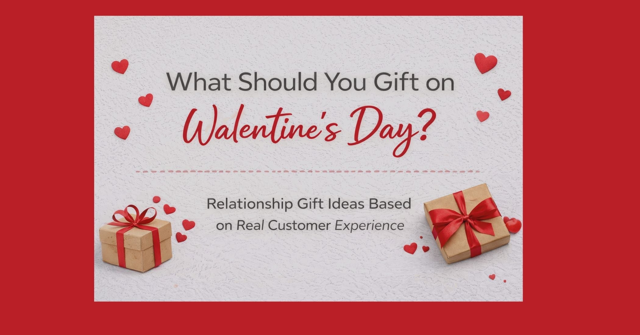 What should you gift on Valentine’s Day blog banner with hearts and gift illustrations