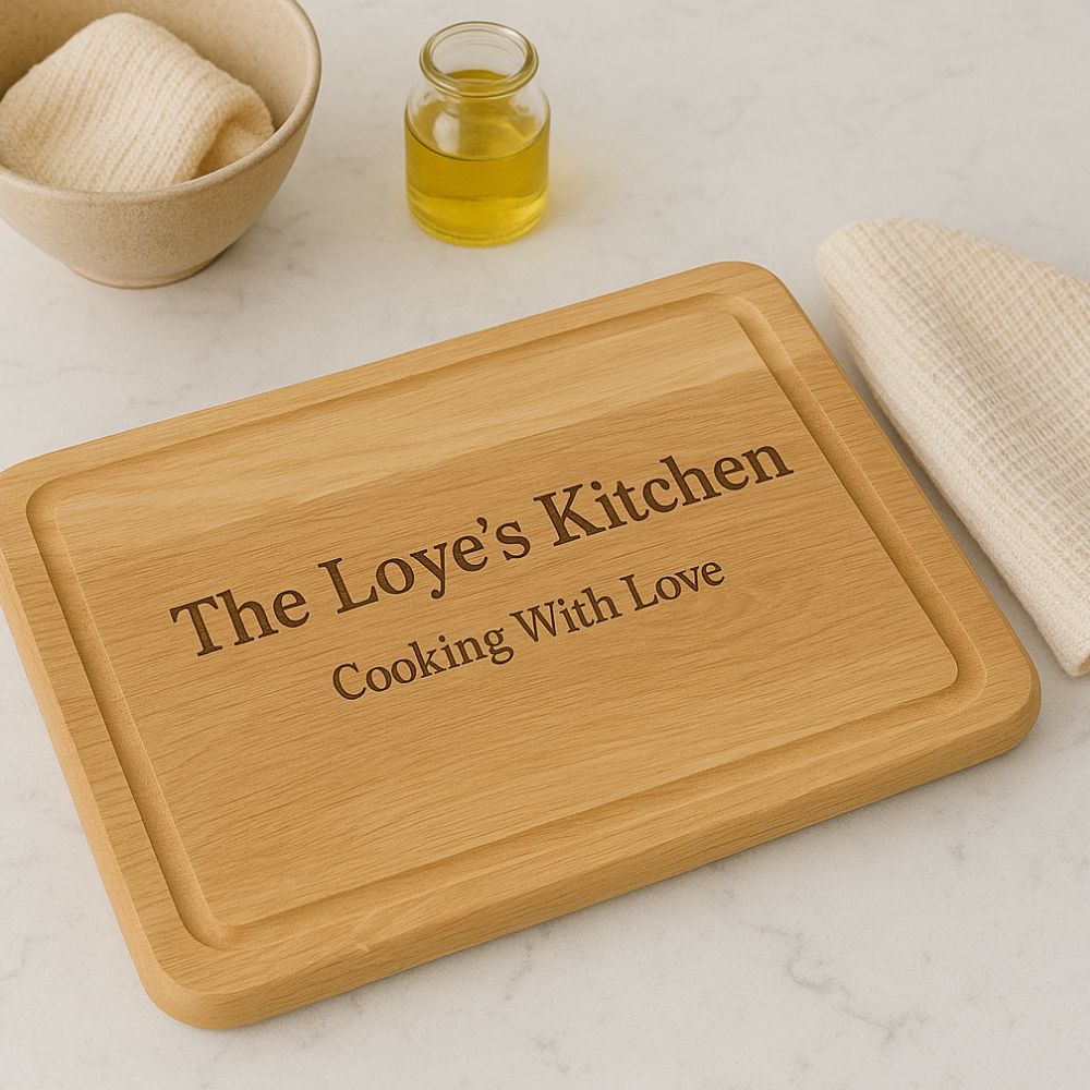 Housewarming Chopping Boards - engraved with the loye's kitchen cooking with love 