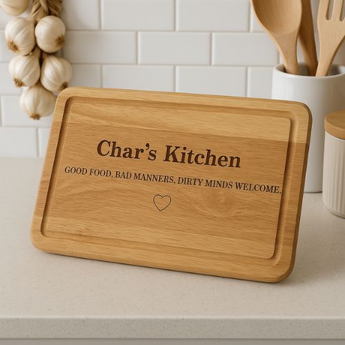 Personalised Chopping Boards with own text in the kitchen 