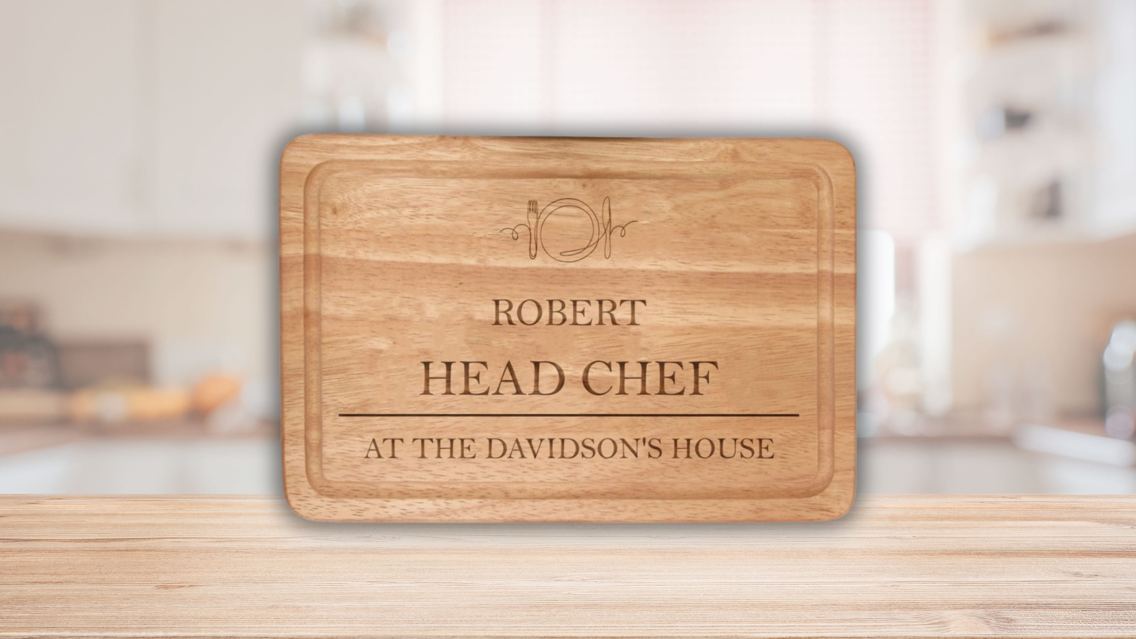 Valentine’s Day Gifts for Husband - engraved chopping board - roberts head chef at the davidson's house 