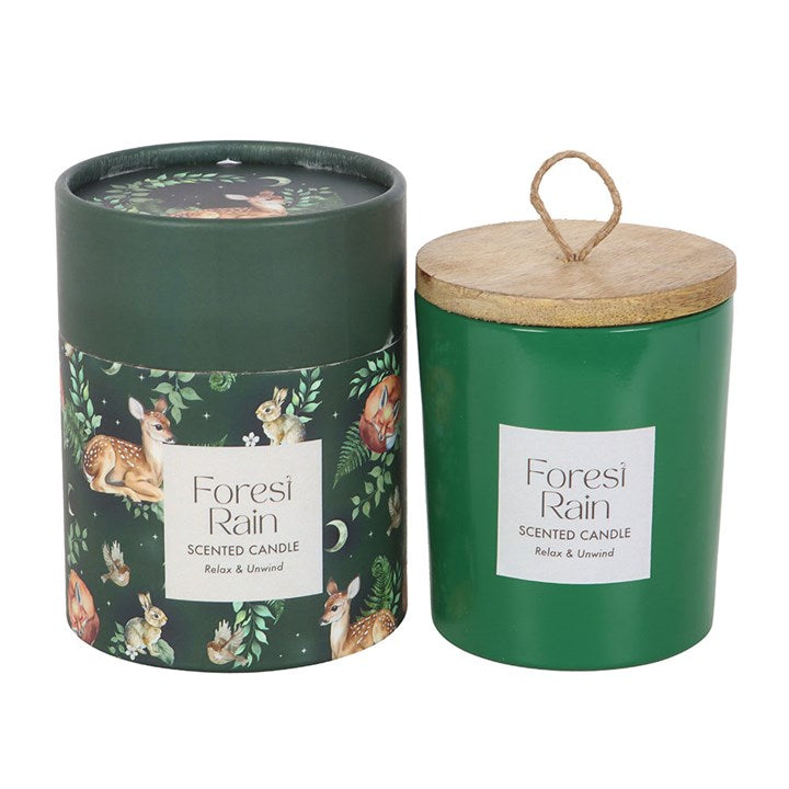 Foresi Rain scented candle with decorative packaging on a white background