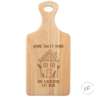 Personalized Home Sweet Home laser-engraved wooden serving board with custom text.