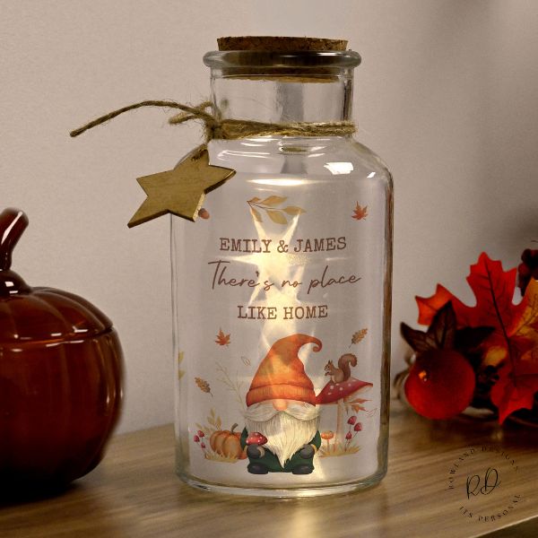 Personalised Autumn Gonk Starry LED Jar glowing light – seasonal decorative gift for autumn home