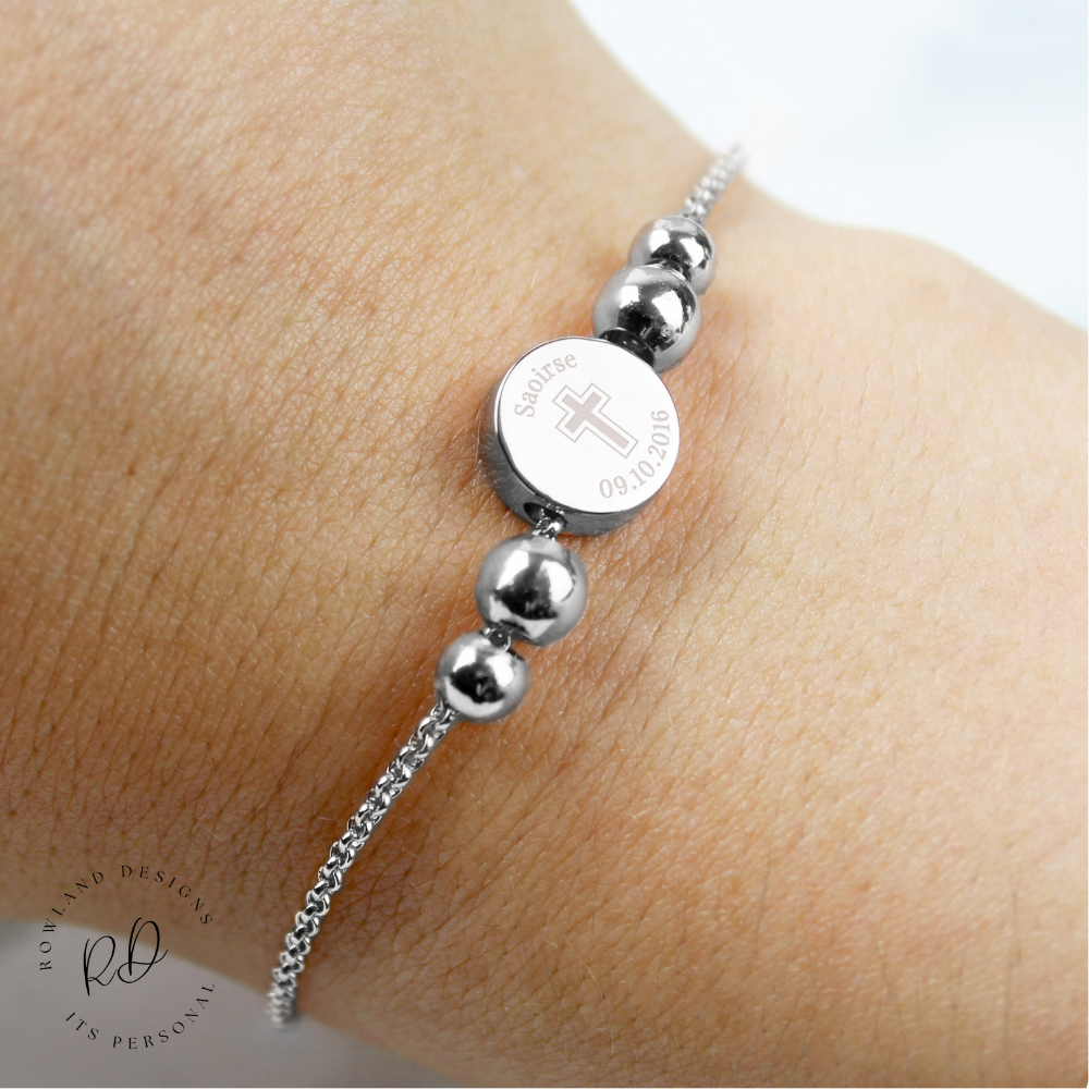 Personalised First Communion Charm Bracelet with Silver Cross