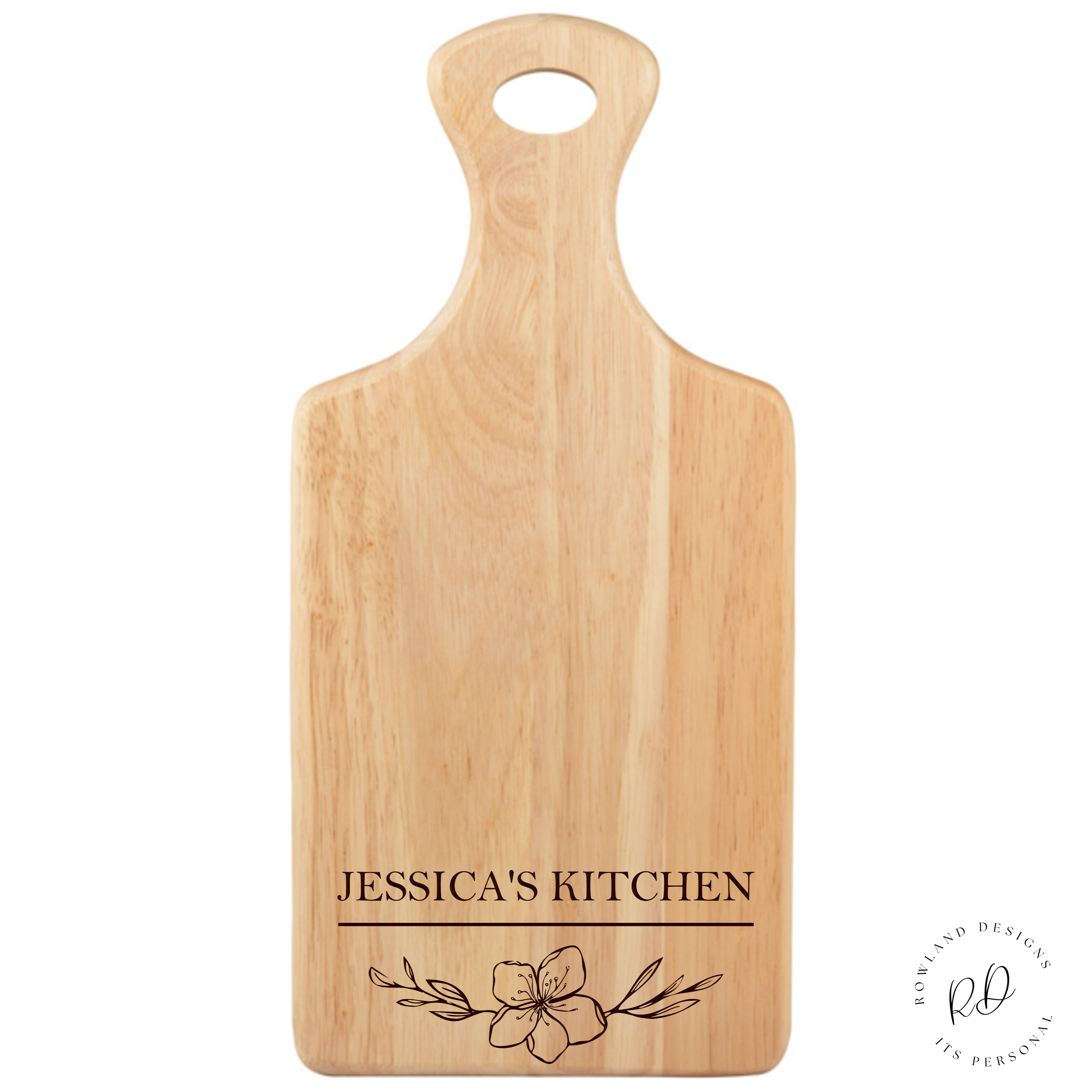 Personalised Flower Engraved Serving Board with a delicate flower design on premium wood, ideal for gifting on special occasions.

