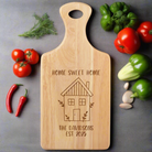 Custom wooden serving board featuring a Home Sweet Home design, perfect for gifting.
