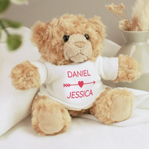 Personalised teddy with names and love heart - 
