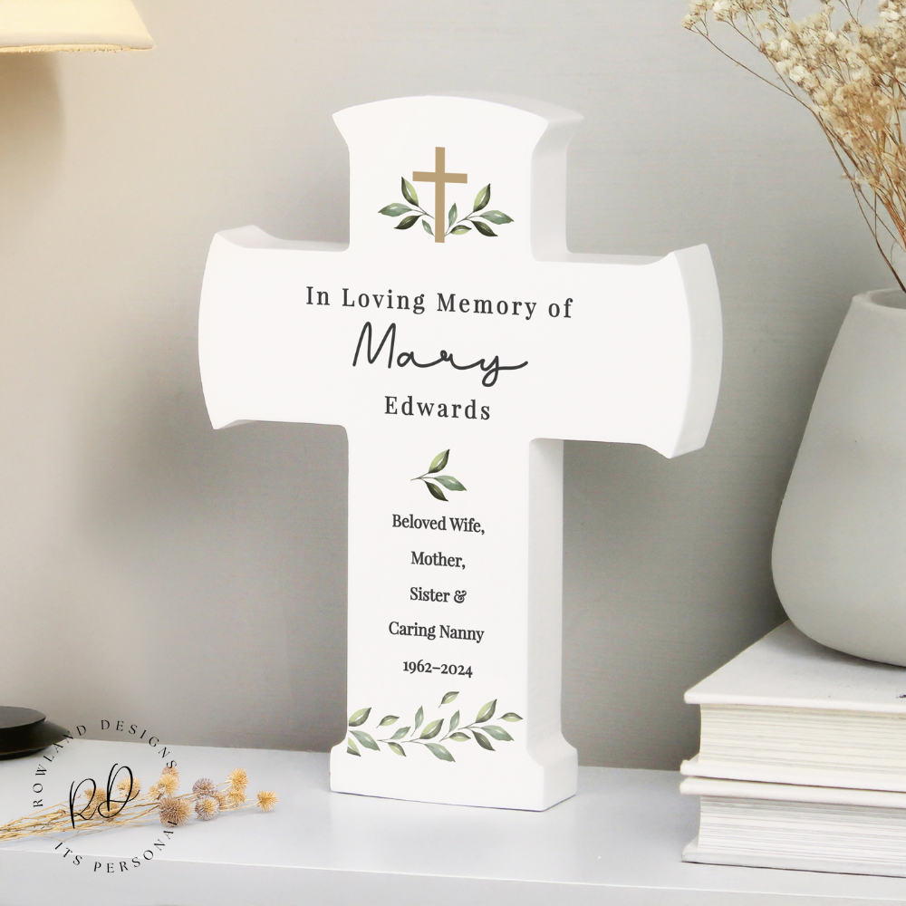 Wooden Memorial Cross with Personalised Inscription


