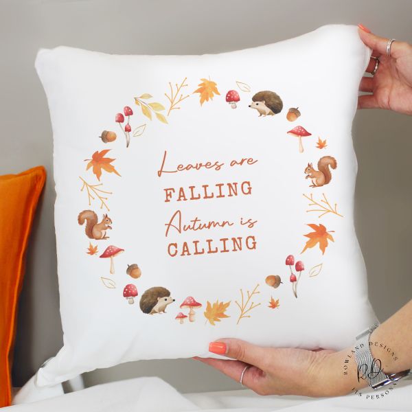 Personalised Autumn Cushion – Wreath Design.