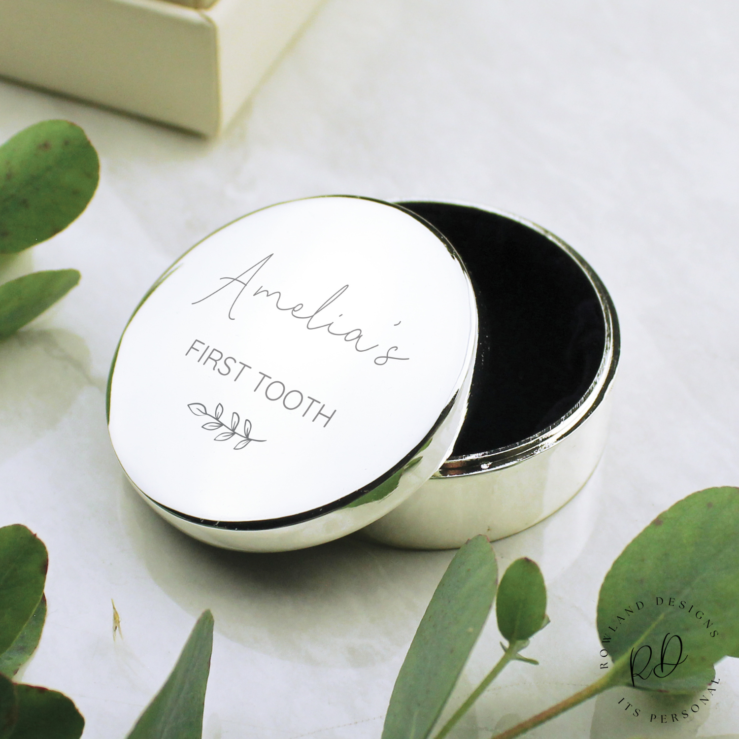 Custom baby trinket box with botanical design
