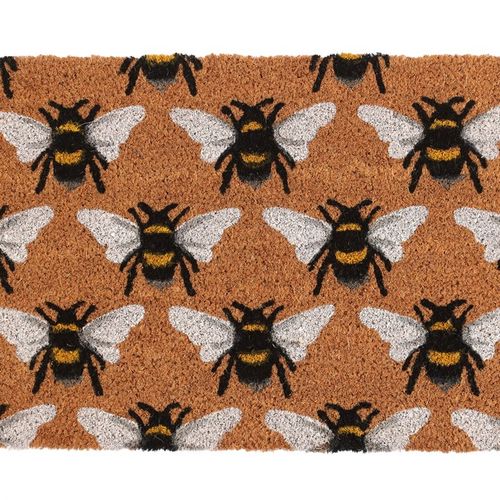 Natural Bee Print Doormat placed at the entrance of a home, adding a nature-inspired touch.
