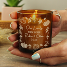 Cheap personalised pumpkin candle in amber glass jar with custom message