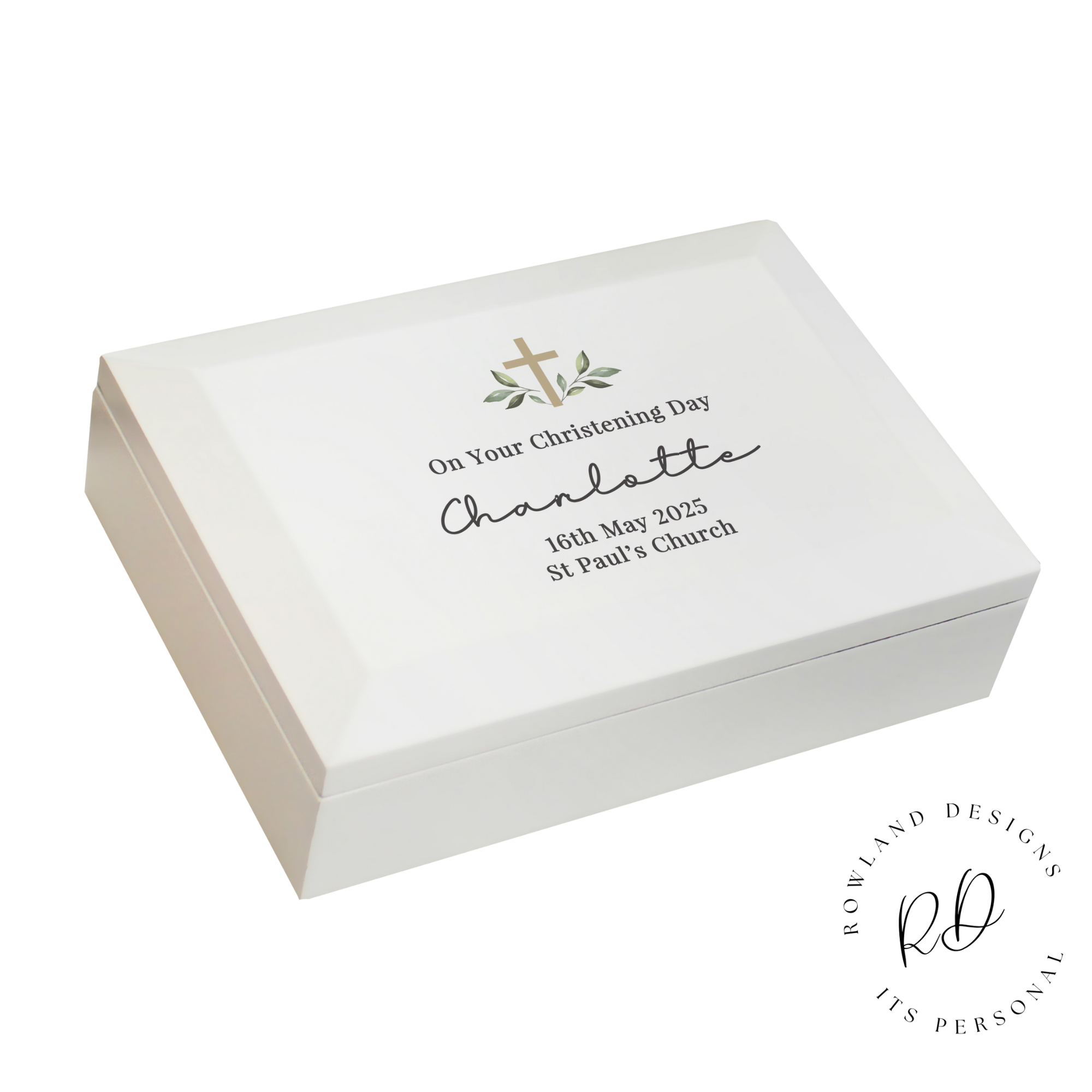 Elegant wooden jewellery box for christening gifts