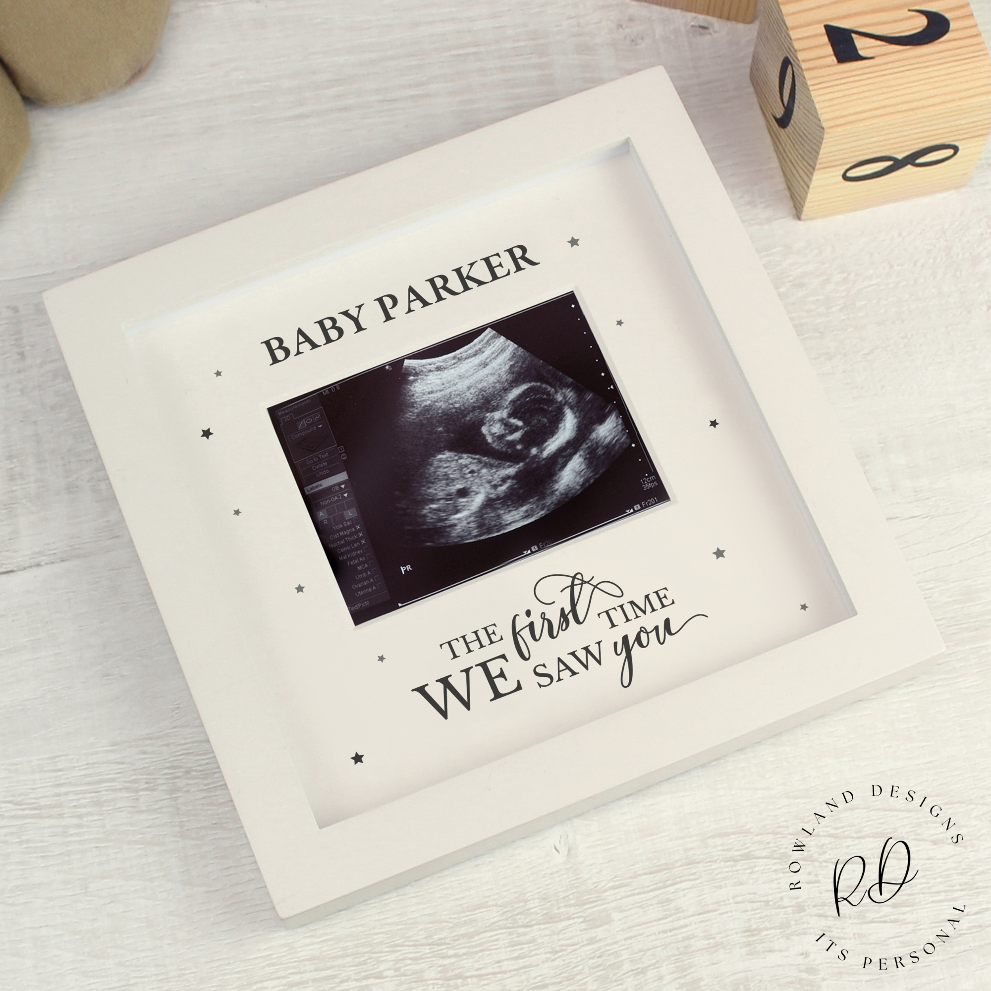 Custom baby ultrasound scan frame with personalised text