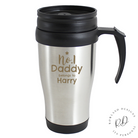 Stainless steel insulated travel mug for dad with “No.1 Daddy belongs to” design – perfect Father’s Day gift.