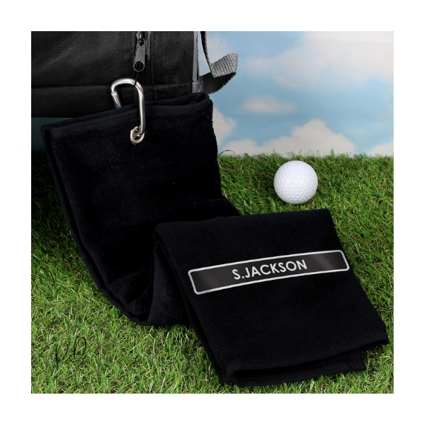 custom-golf-towel-black. With custom name 