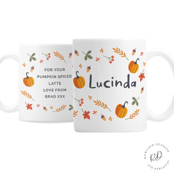 Custom Halloween mug featuring pumpkin design and personalised text