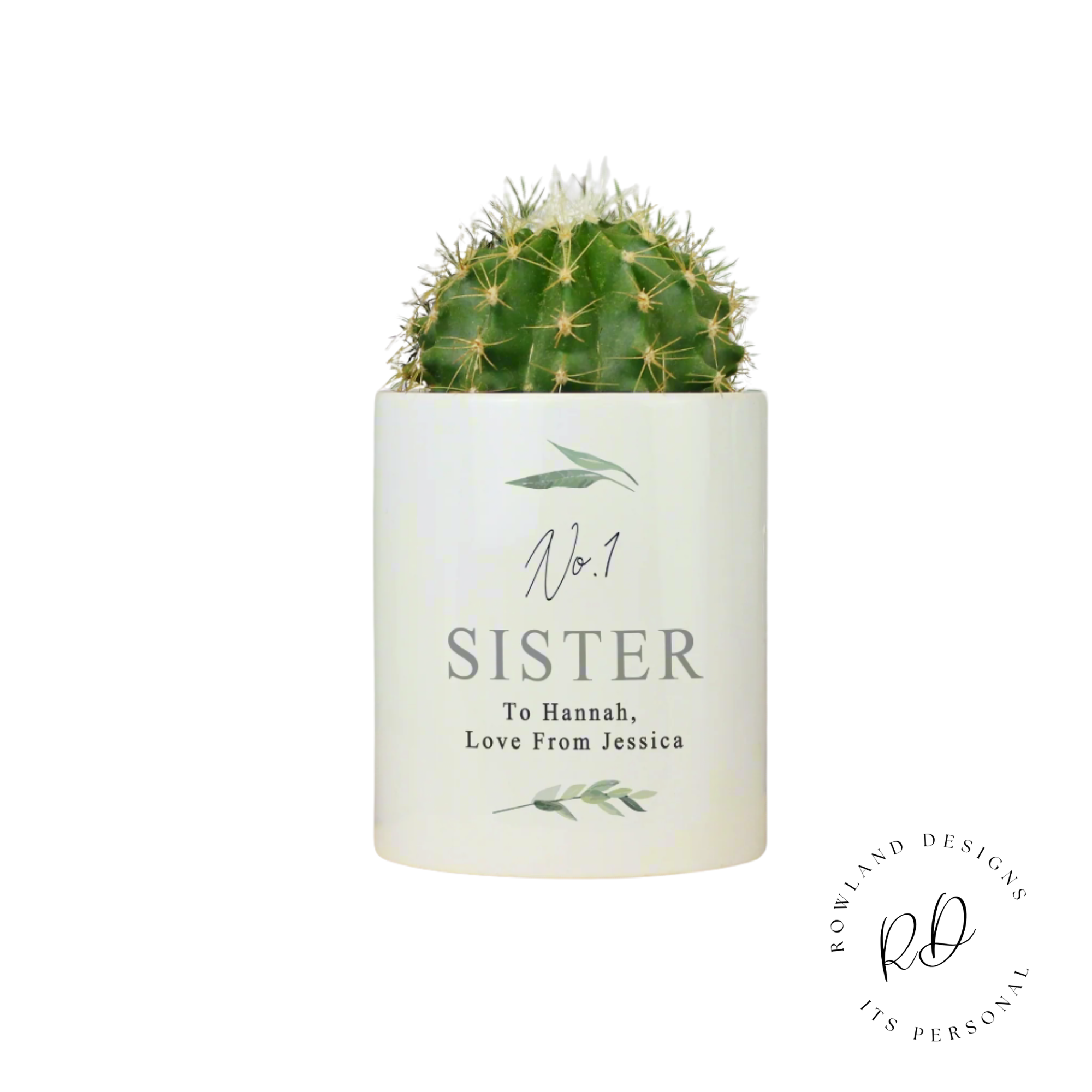 Personalised ceramic pot with custom engraving, ideal for sisters’ gifts.