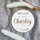 Custom white baby name plaque for nursery decor and birth reveal