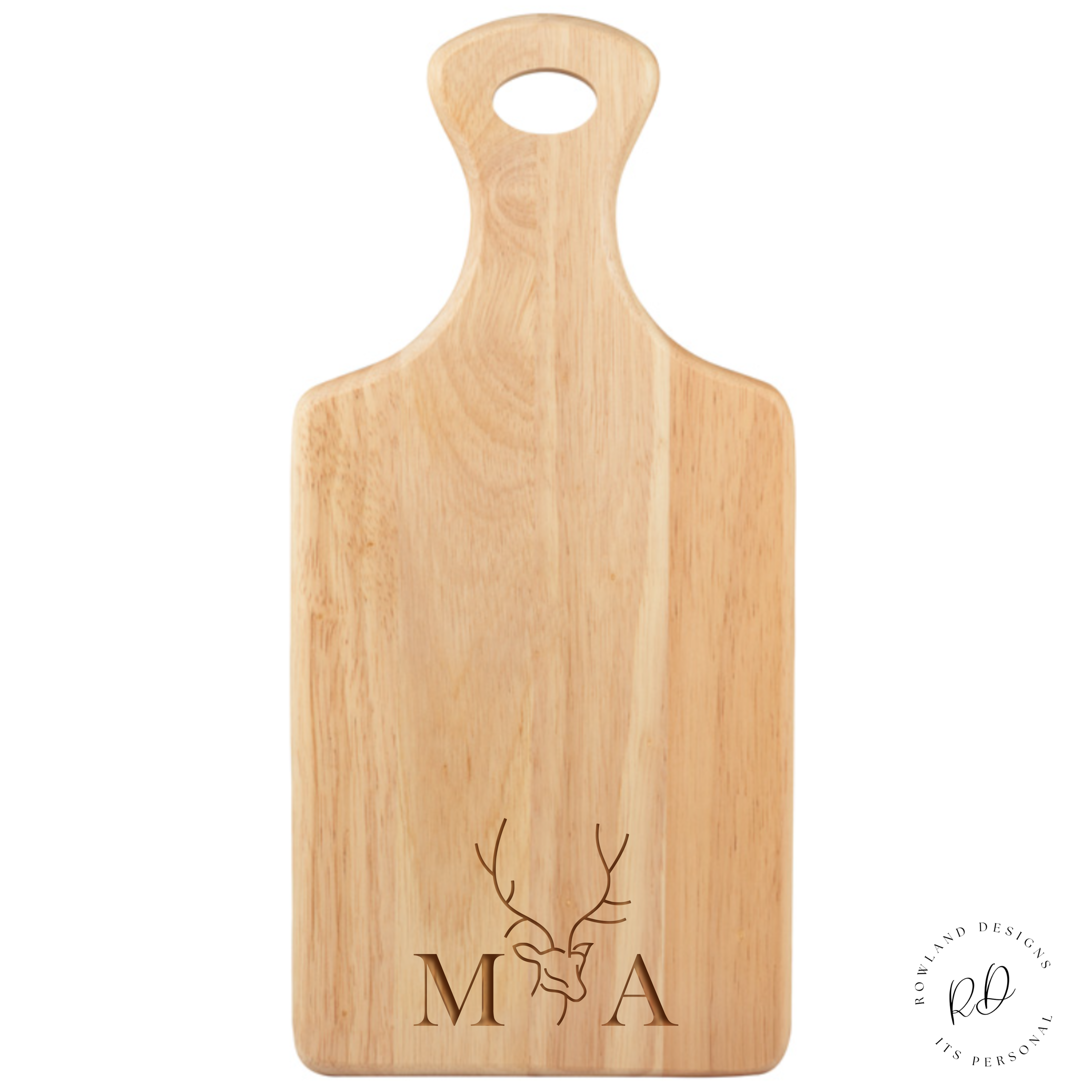 Personalised cutting board with initials and engraved stag motif